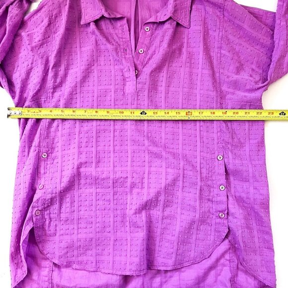 RAFAELLA Audree Window Print Dobby Long Sleeve Button-Down Tunic Top Fuchsia L - Picture 10 of 11